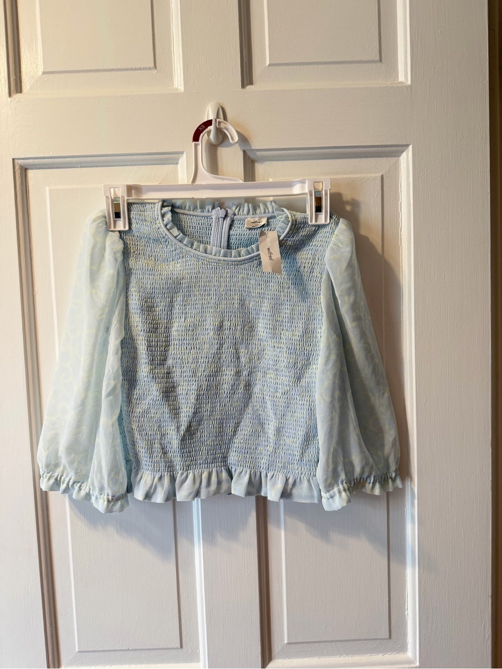wild fable Light Blue Smocked Blouse with Sheer Puff Sleeves